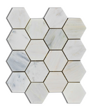 Oriental White / Asian Statuary Marble Honed 3" Hexagon Mosaic Tile