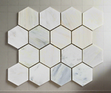 Oriental White / Asian Statuary Marble Honed 3" Hexagon Mosaic Tile