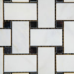 Oriental White / Asian Statuary Marble Polished Basketweave Mosaic Tile w/ Black Dots