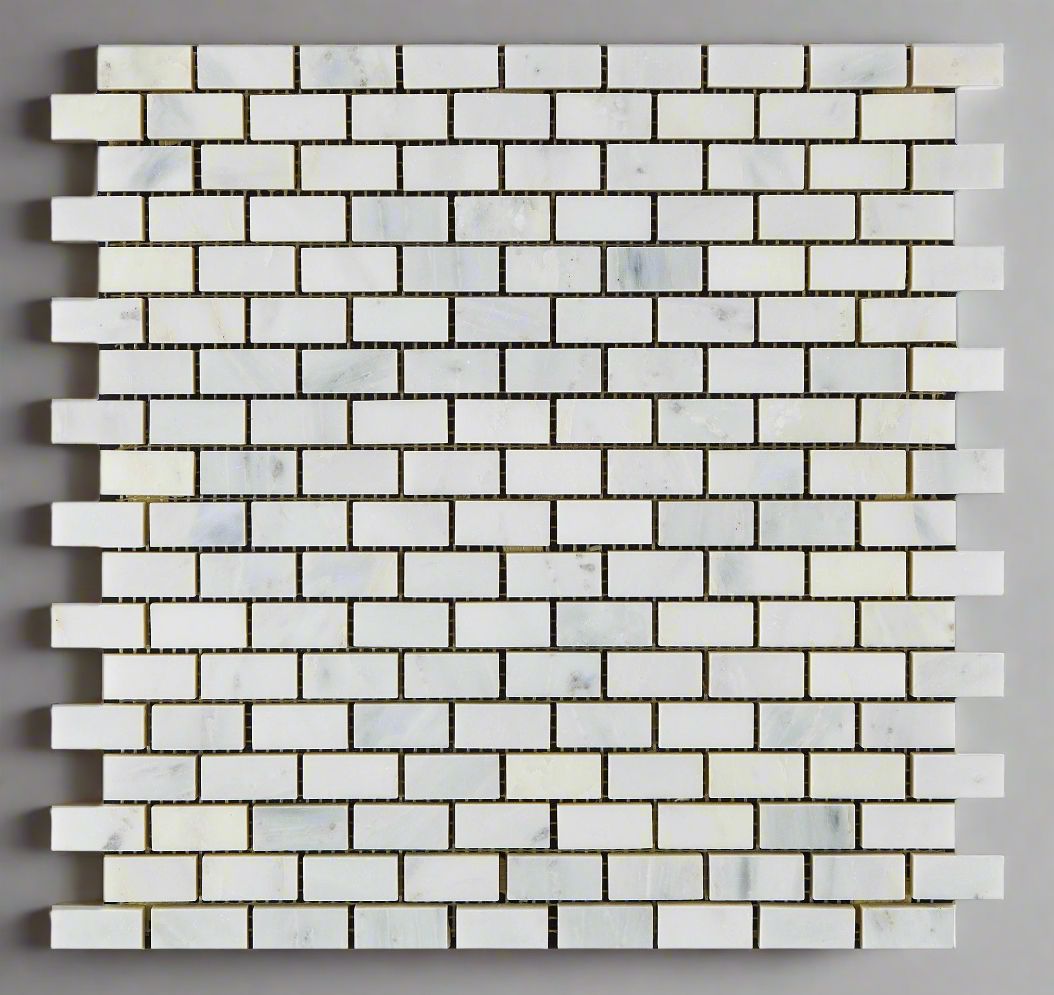 Oriental White / Asian Statuary Marble Polished Baby Brick Mosaic Tile-Marble Mosaic-American Tile Depot