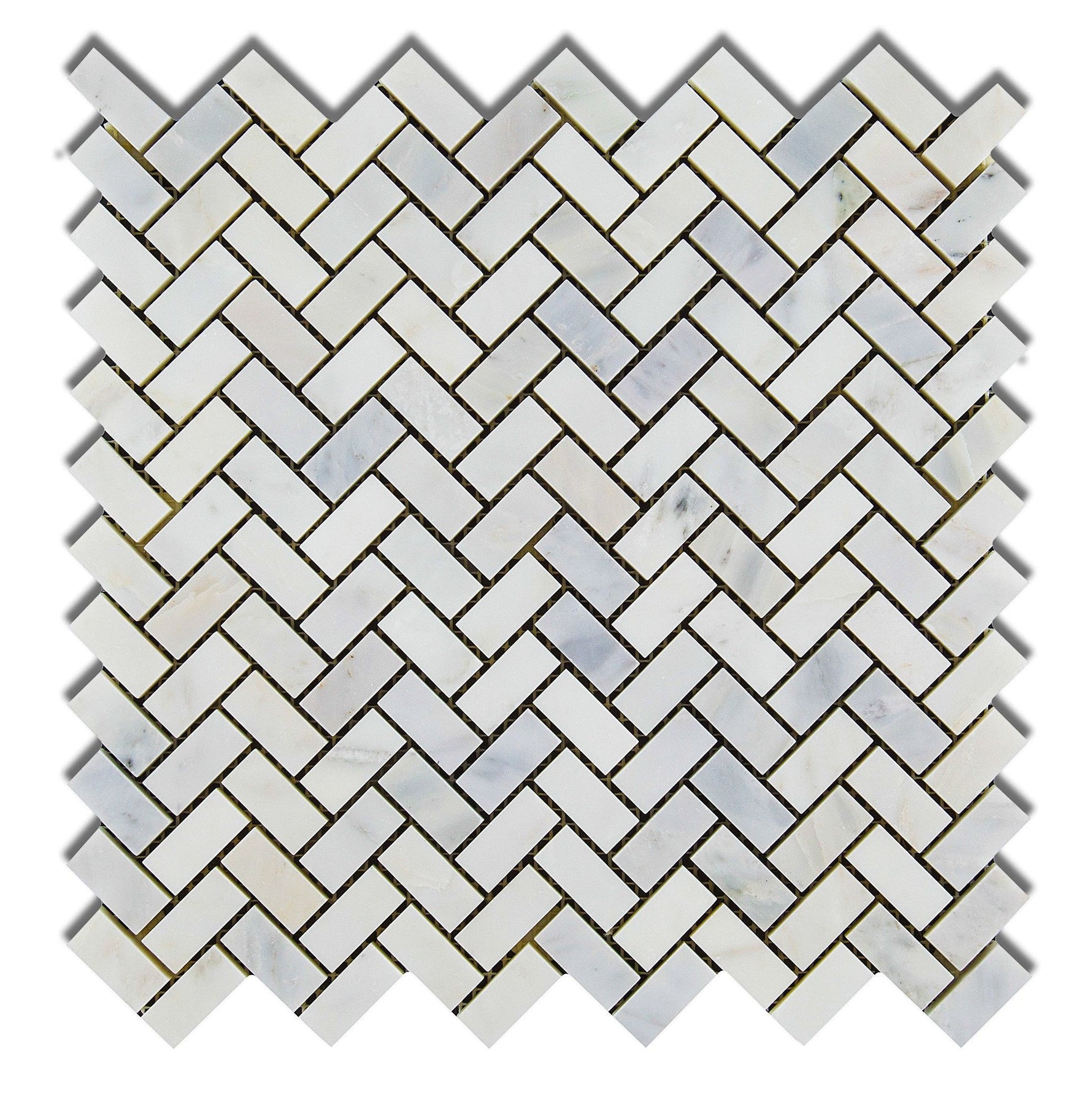 Oriental White / Asian Statuary Marble Polished Mini Herringbone Mosaic Tile-Marble Mosaic-American Tile Depot