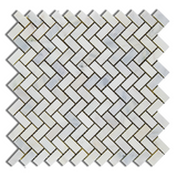 Oriental White / Asian Statuary Marble Honed Mini Herringbone Mosaic Tile