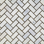 Oriental White / Asian Statuary Marble Honed Mini Herringbone Mosaic Tile