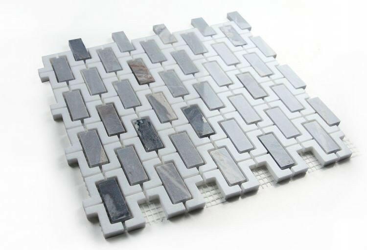 Parisienne Blue Polished Brick Marble Mosaic Tile-Marble Mosaic-American Tile Depot