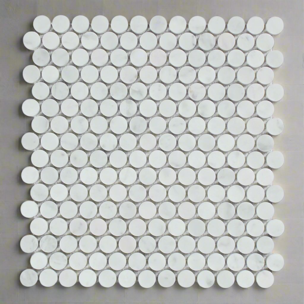 Carrara White Marble Polished Penny Round Mosaic Tile-Marble Mosaic-American Tile Depot