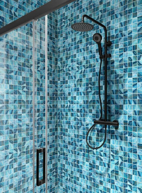 Phoenix Jasper Blue Polished Square Glass Mosaic Tile-Recycled Glass Mosaic-American Tile Depot