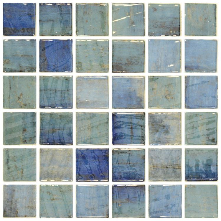 Phoenix Jasper Forest Blue Polished Square Glass Mosaic Tile-Recycled Glass Mosaic-American Tile Depot