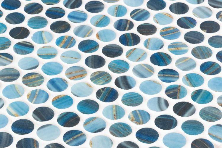 Phoenix Penny Blue Polished Circular Glass Mosaic Tile-Recycled Glass Mosaic-American Tile Depot