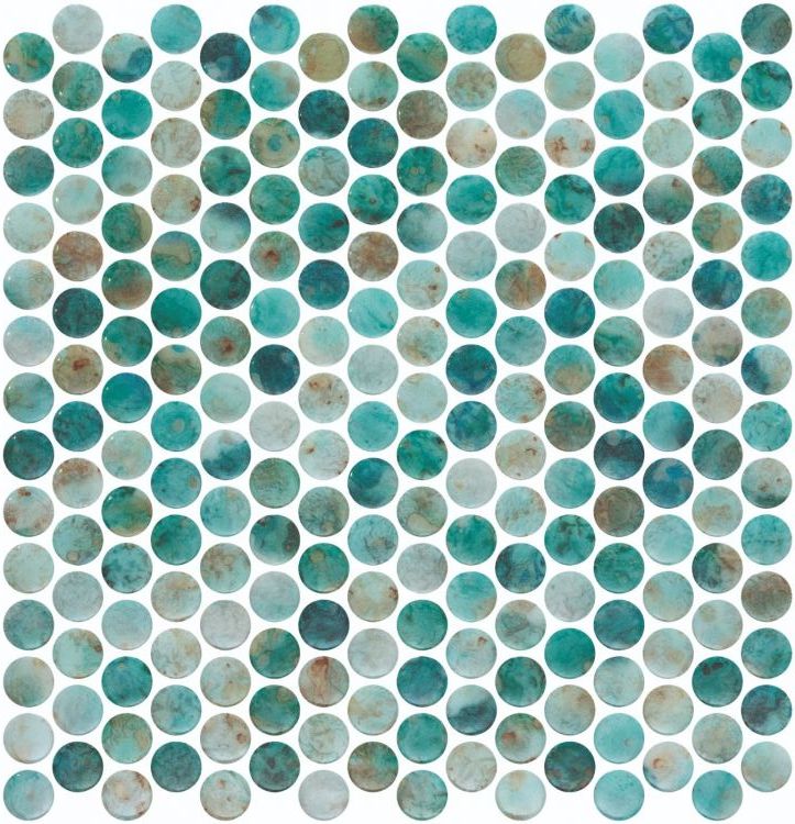 Phoenix Penny Green Polished Circular Glass Mosaic Tile-Recycled Glass Mosaic-American Tile Depot