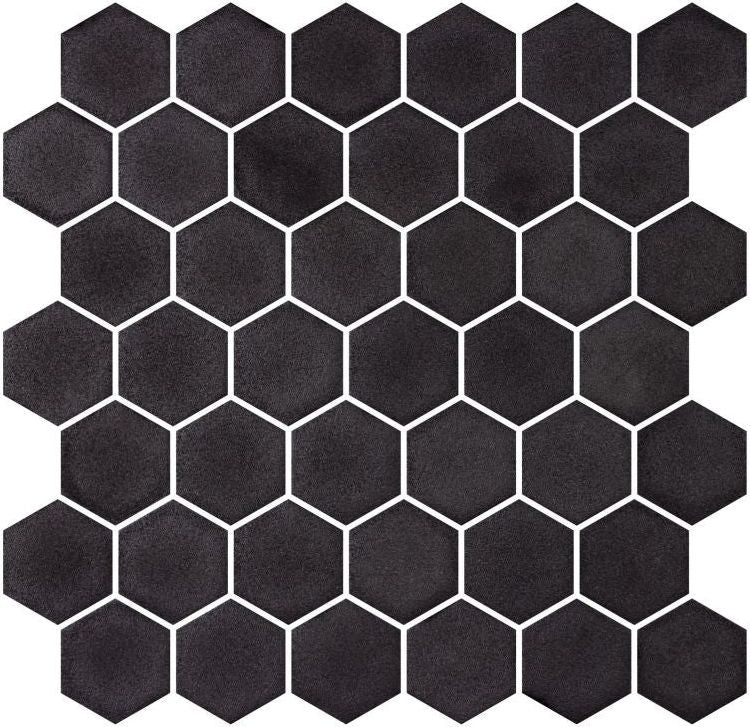 Phoenix Stoneglass XL Black Matte Hexagon Glass Mosaic Tile-Recycled Glass Mosaic-American Tile Depot