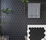 Phoenix Stoneglass XL Black Matte Hexagon Glass Mosaic Tile