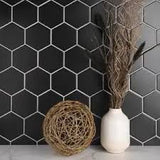 Phoenix Stoneglass XL Black Matte Hexagon Glass Mosaic Tile