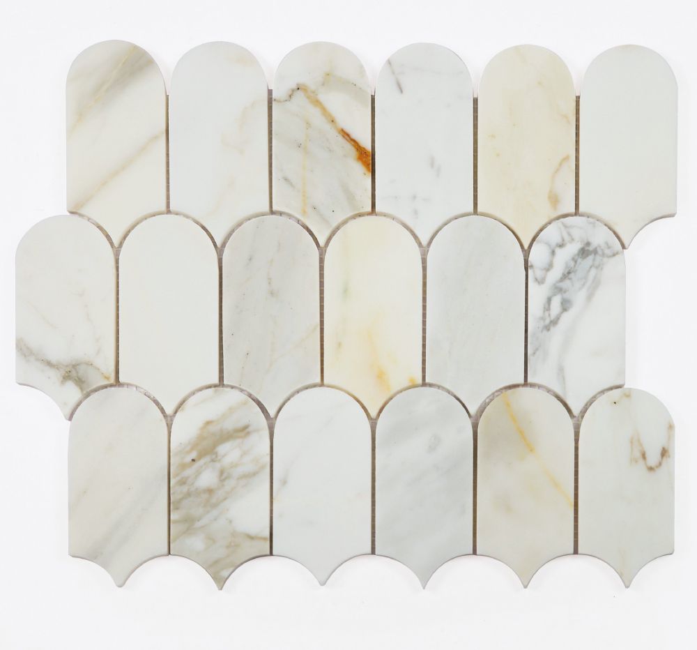 Sample of Precious Stone Piano Calacatta Gold Polished Arch Marble Mosaic Tile-Sample-American Tile Depot