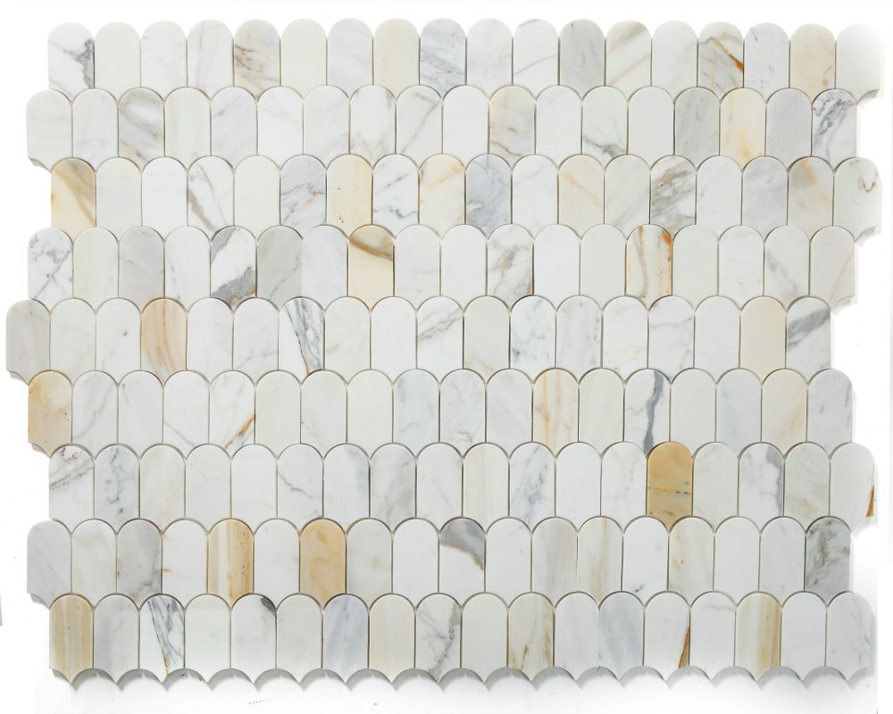 Sample of Precious Stone Piano Calacatta Gold Polished Arch Marble Mosaic Tile-Sample-American Tile Depot