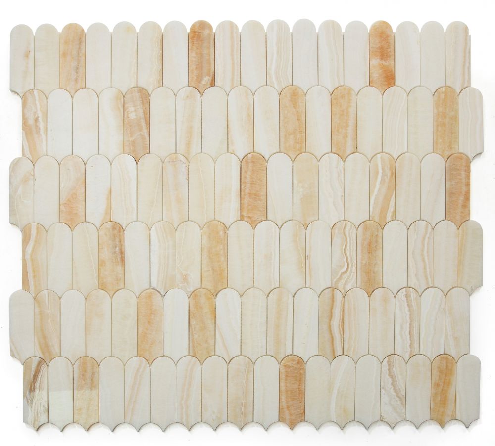 Sample of Precious Stone Piano Onyx Ivory Polished Arch Marble Mosaic Tile-Sample-American Tile Depot