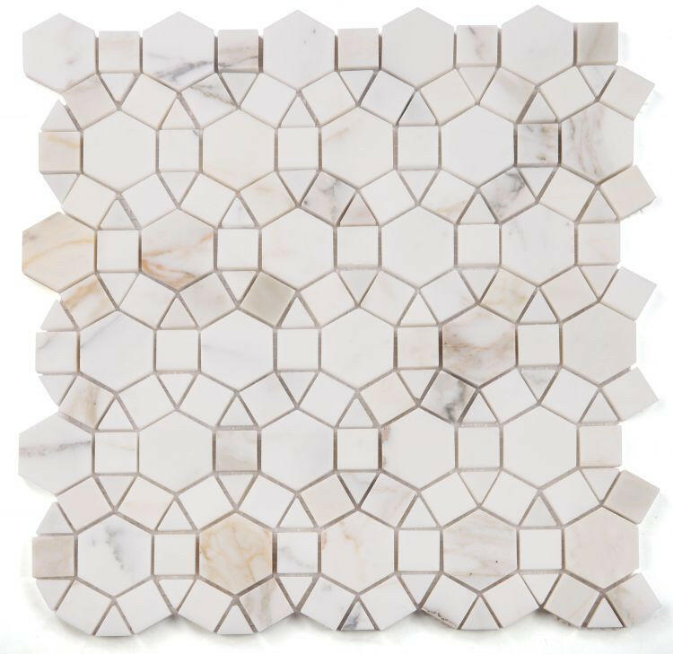 Planet Calacatta Polished Circular Marble Mosaic Tile-Marble Mosaic-American Tile Depot