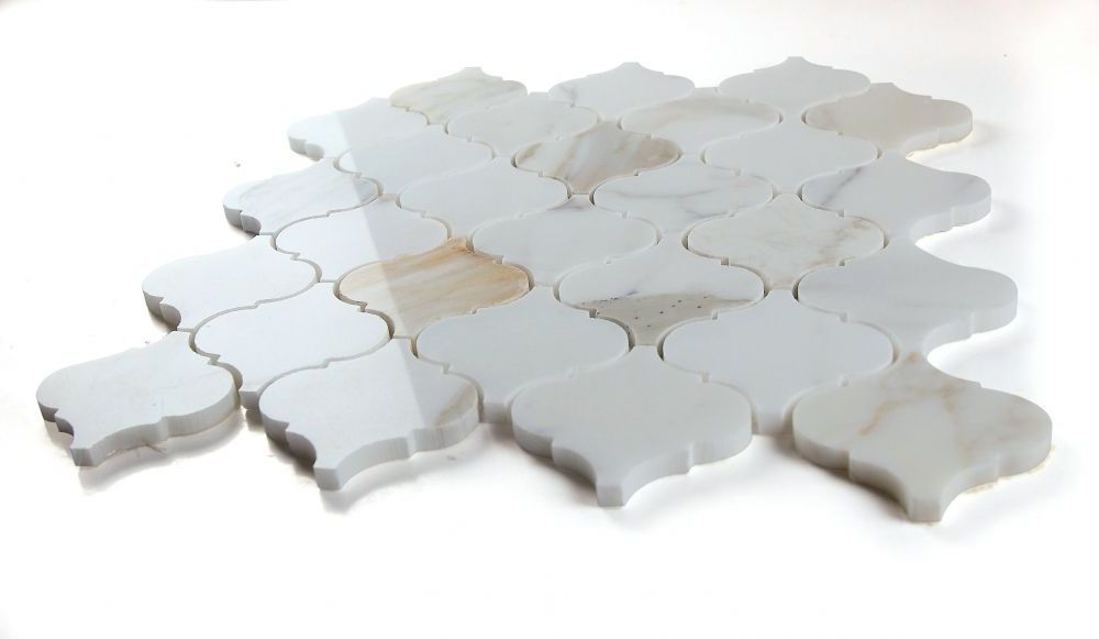 Precious Stone Arabesque Calacatta Gold Polished Lantern Marble Mosaic Tile-Marble Mosaic-American Tile Depot