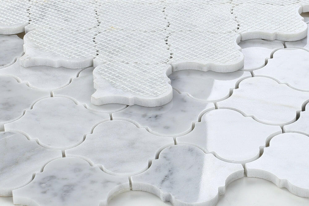 Precious Stone Arabesque Carrara Polished Lantern Marble Mosaic Tile-Marble Mosaic-American Tile Depot