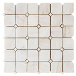 Precious Stone Clipped Wooden White Honed Square Marble Mosaic Tile-Marble Mosaic-American Tile Depot