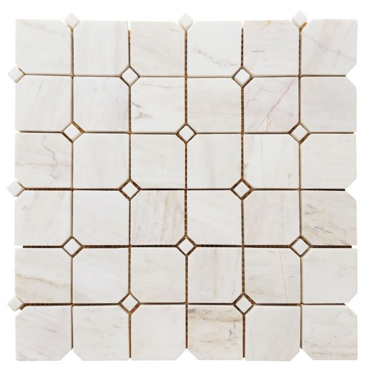 Precious Stone Clipped Wooden White Honed Square Marble Mosaic Tile-Marble Mosaic-American Tile Depot