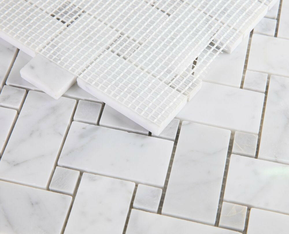 Precious Stone Cross Loft Polished Basketweave Marble Mosaic Tile-Marble Mosaic-American Tile Depot