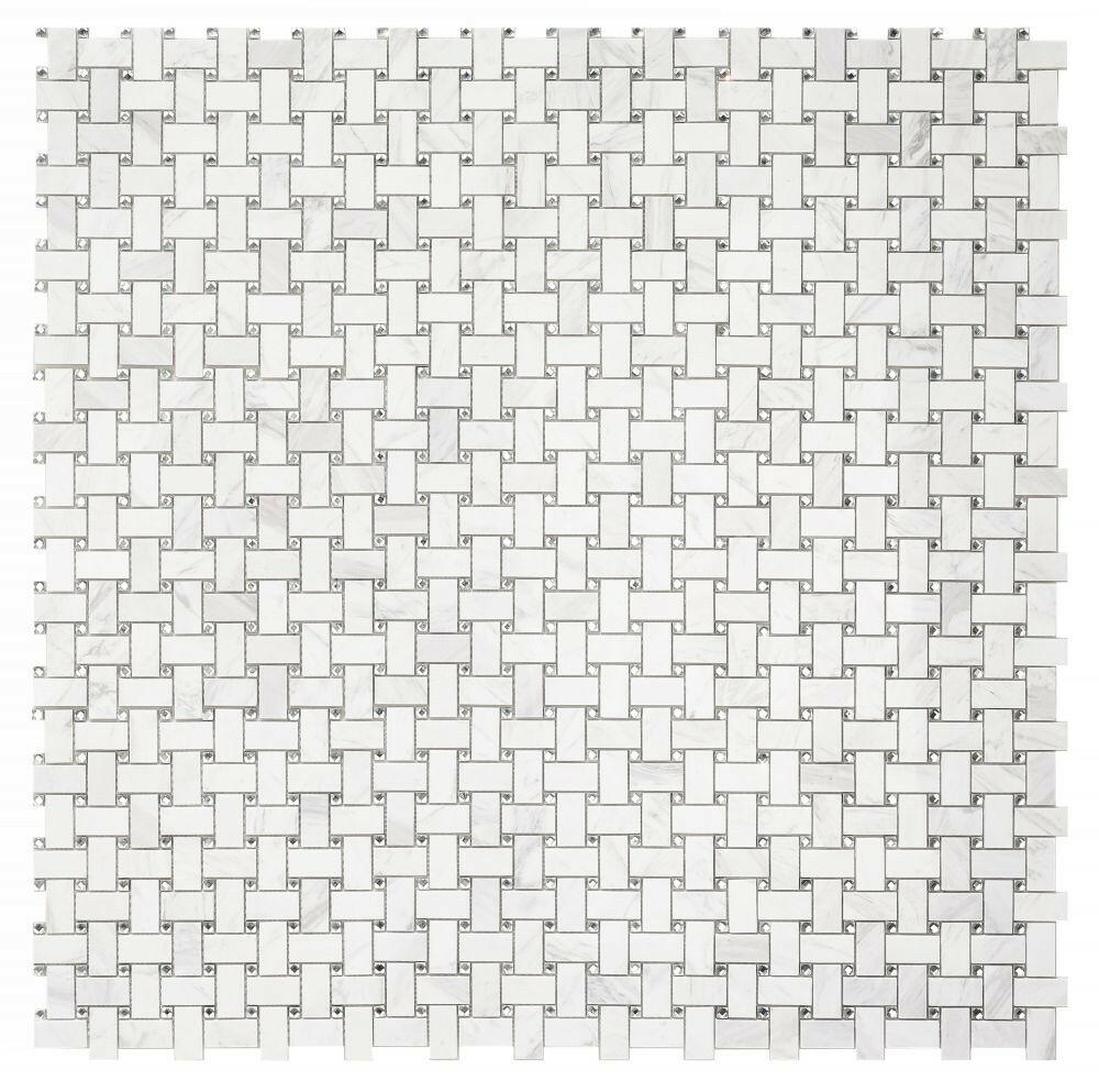 Precious Stone Cross White Basketweave Mosaic Wall Tile-Mixed Mosaic-American Tile Depot