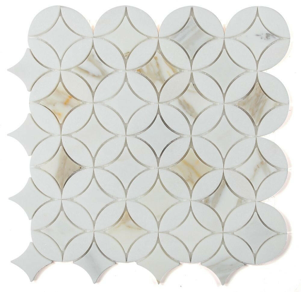 Precious Stone Embrace Calacatta Gold Polished Circular Marble Mosaic Tile-Marble Mosaic-American Tile Depot