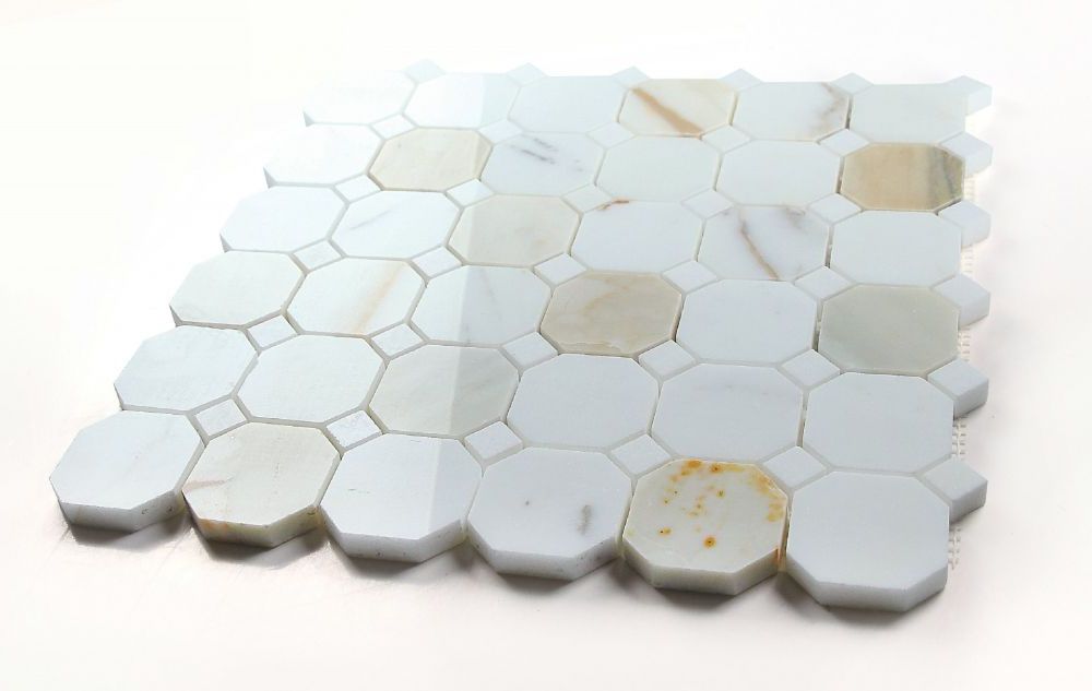 Precious Stone Octagon Calacatta Gold Polished Square Marble Mosaic Tile-Marble Mosaic-American Tile Depot