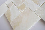 Premium White Onyx CROSS-CUT 4-Pieced OPUS Mini-Pattern Polished Mosaic Tile-Marble Mosaic-American Tile Depot