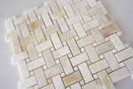 Premium White Onyx CROSS-CUT Basketweave Polished Mosaic Tile w/ White Onyx Dots-Marble Mosaic-American Tile Depot