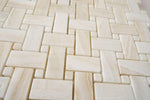 Premium White Onyx VEIN-CUT Basketweave Polished Mosaic Tile w/ White Onyx Dots-Marble Mosaic-American Tile Depot