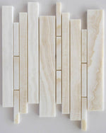 Premium White Onyx VEIN-CUT Polished Random Strip Mosaic Tile-Onyx Mosaic-American Tile Depot