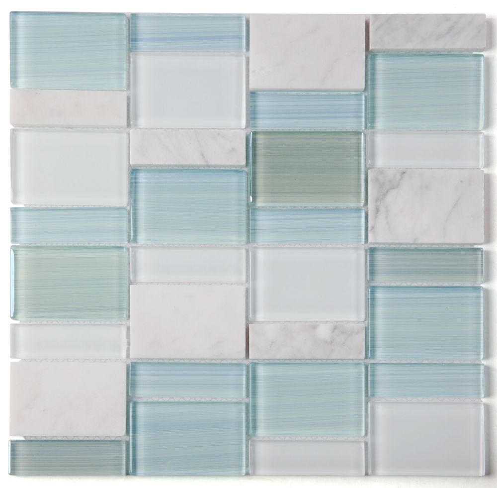 Sample of Prime Blue Multi-Sized Rectangular Mosaic Wall Tile-Sample-American Tile Depot