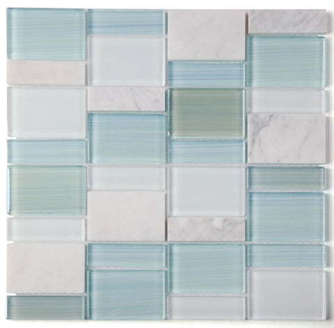 Sample of Prime Blue Multi-Sized Rectangular Mosaic Wall Tile-Sample-American Tile Depot