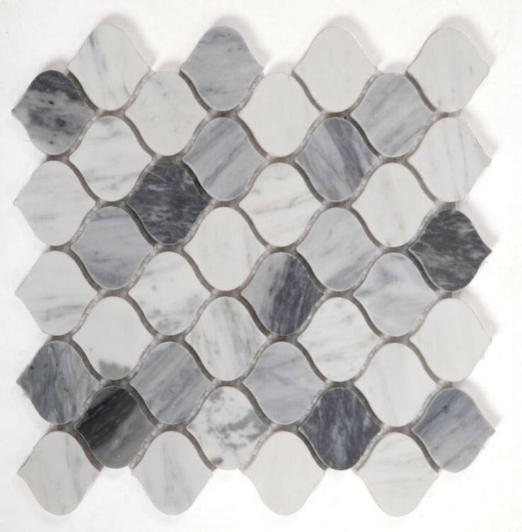 Rain Calacatta Grey Polished Arabesque Marble Mosaic Tile-Marble Mosaic-American Tile Depot