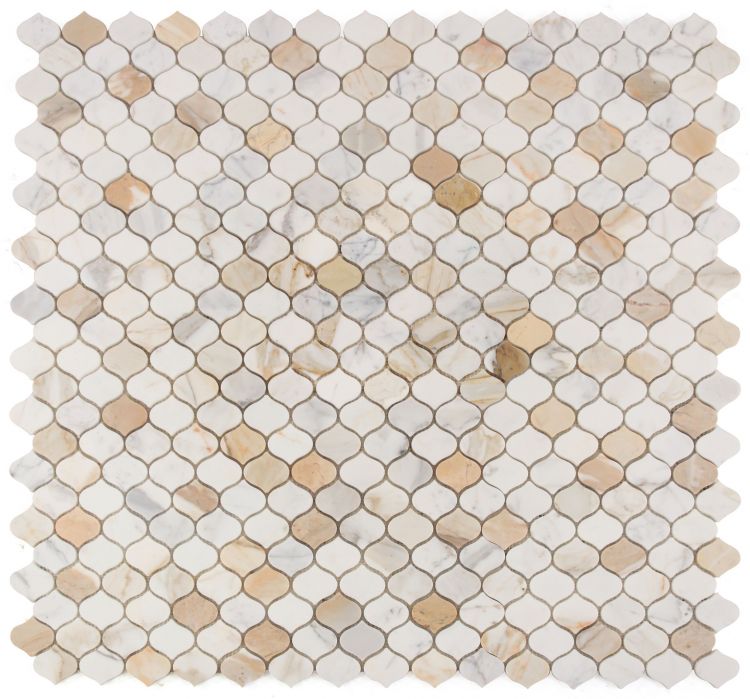 Rain Calacatta Gold Honed Arabesque Marble Mosaic Tile-Marble Mosaic-American Tile Depot