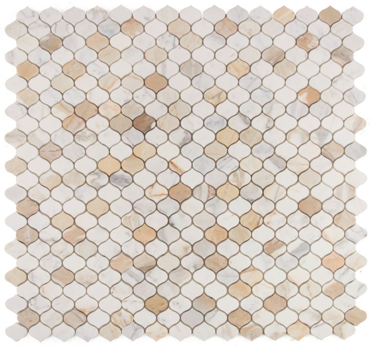 Rain Calacatta Gold Polished Arabesque Marble Mosaic Tile-Marble Mosaic-American Tile Depot