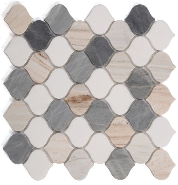 Rain Beach Polished Arabesque Marble Mosaic Tile-Marble Mosaic-American Tile Depot