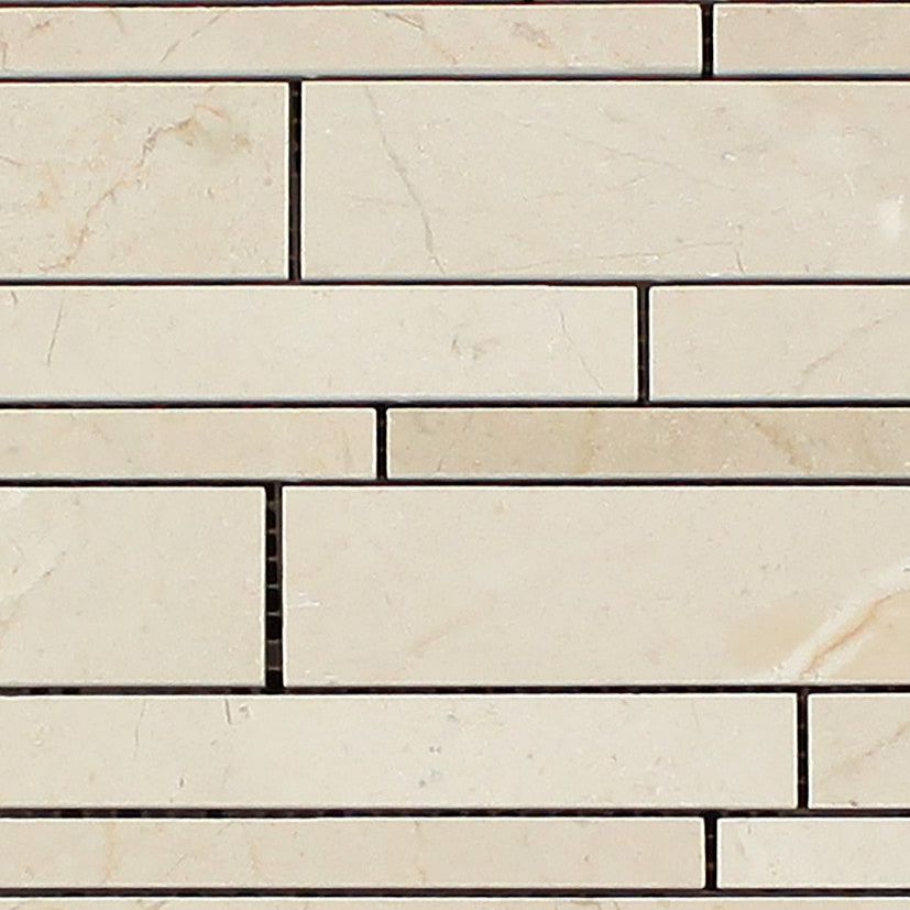 Crema Marfil Marble Polished Random Strip Mosaic Tile-Marble Mosaic-American Tile Depot