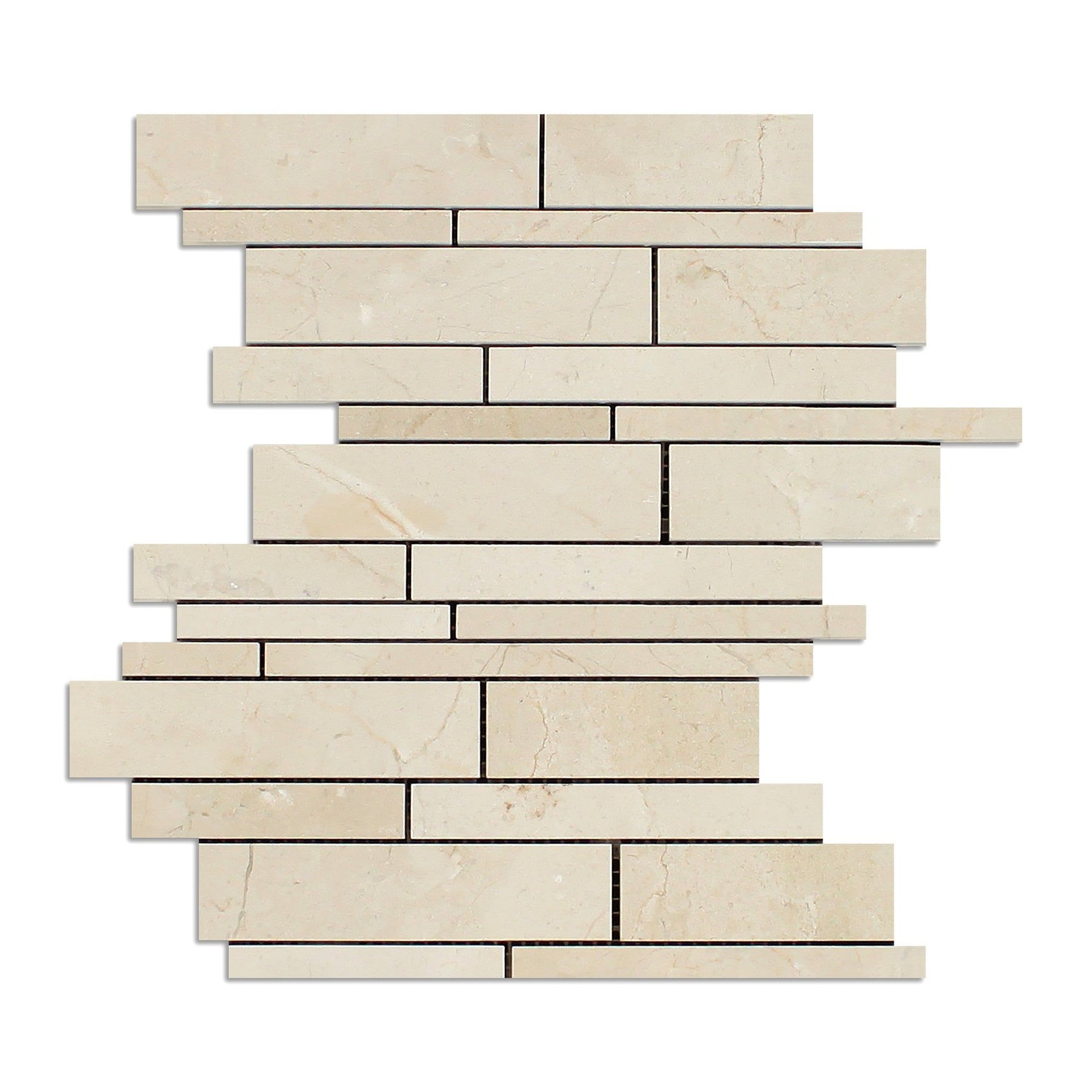 Crema Marfil Marble Polished Random Strip Mosaic Tile-Marble Mosaic-American Tile Depot