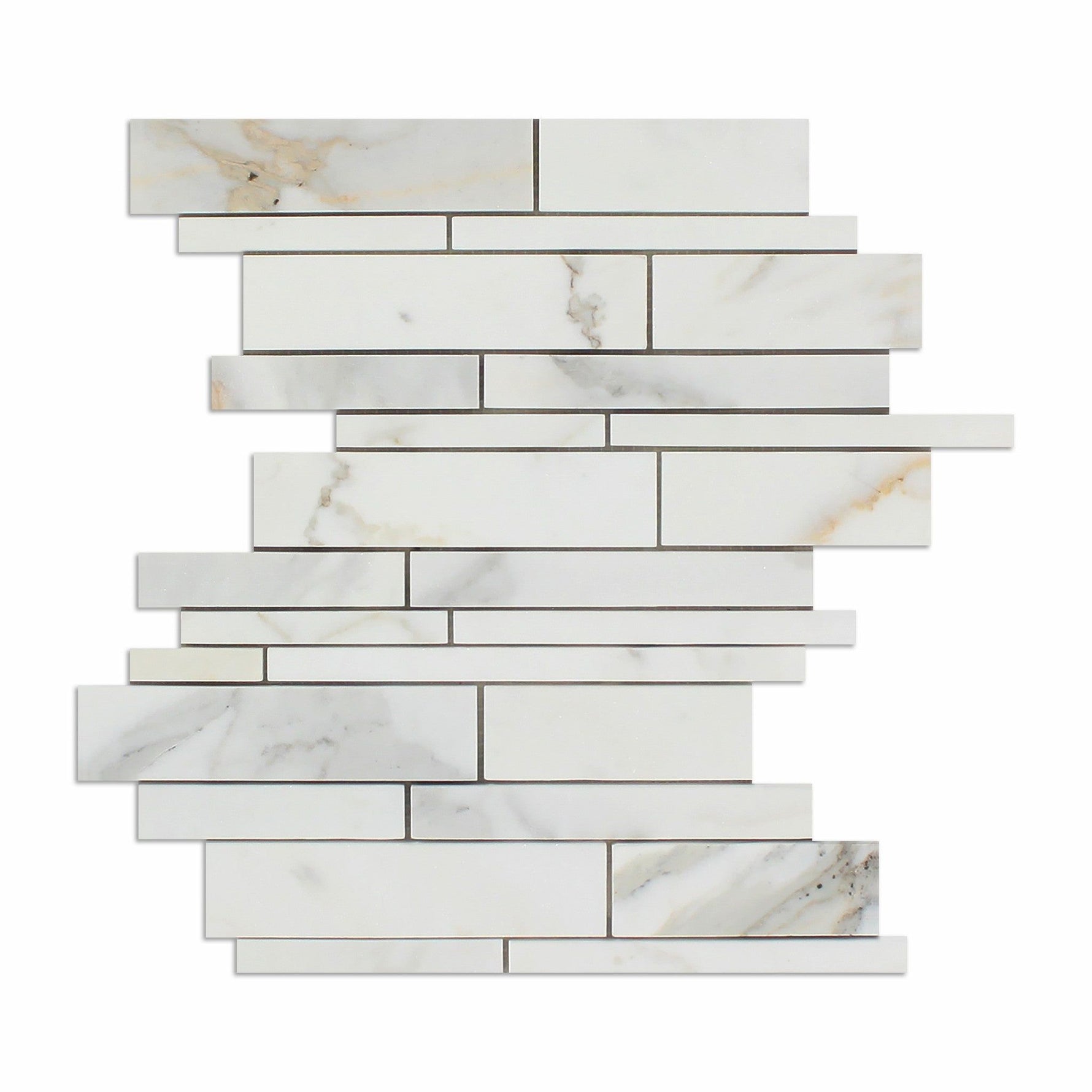 Calacatta Gold Marble Polished Random Strip Mosaic Tile-Marble Mosaic-American Tile Depot