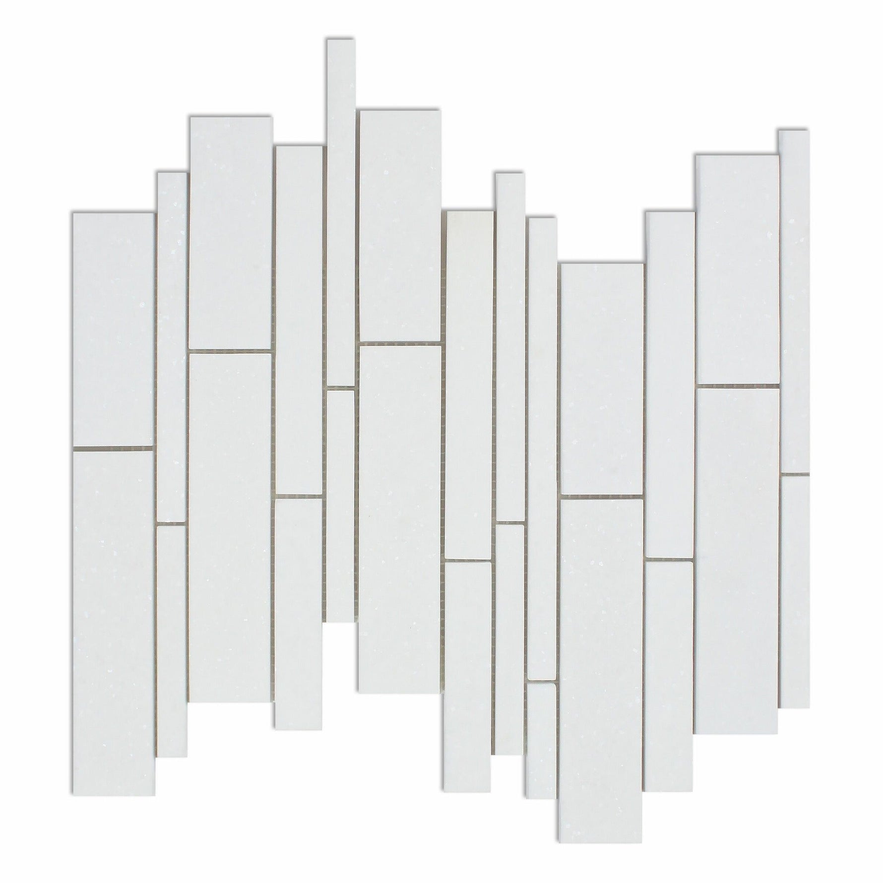 Thassos White Marble Polished Random Strip Mosaic Tile-Marble Mosaic-American Tile Depot