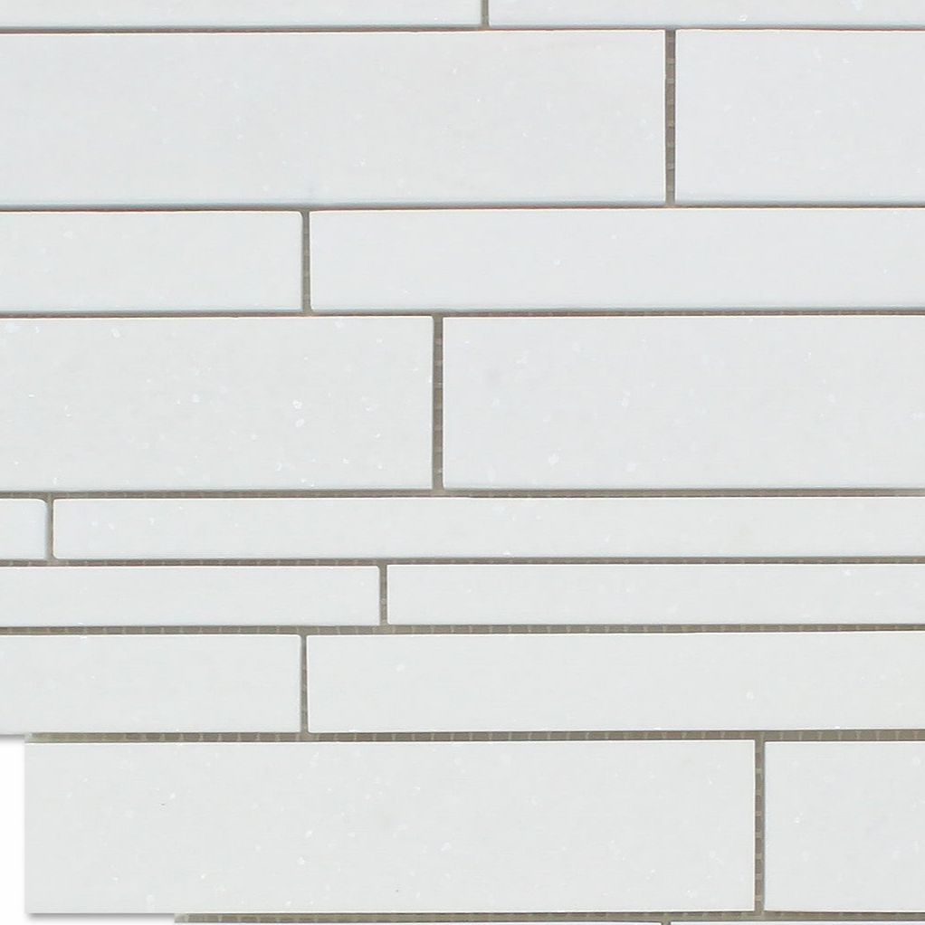 Thassos White Marble Polished Random Strip Mosaic Tile-Marble Mosaic-American Tile Depot