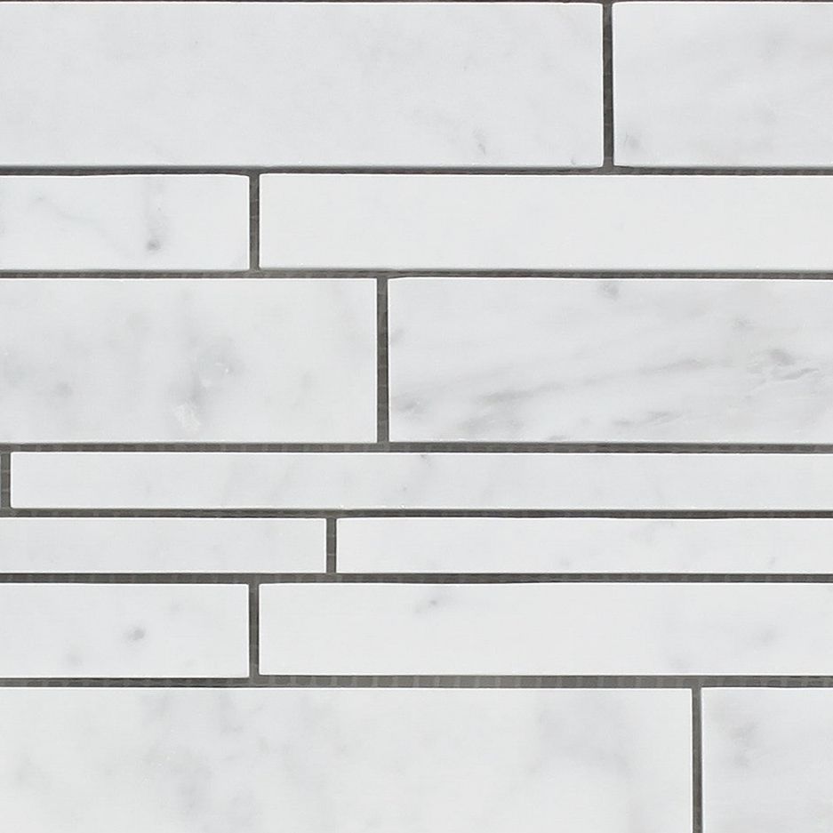 Carrara White Marble Polished Random Strip Mosaic Tile-Marble Mosaic-American Tile Depot