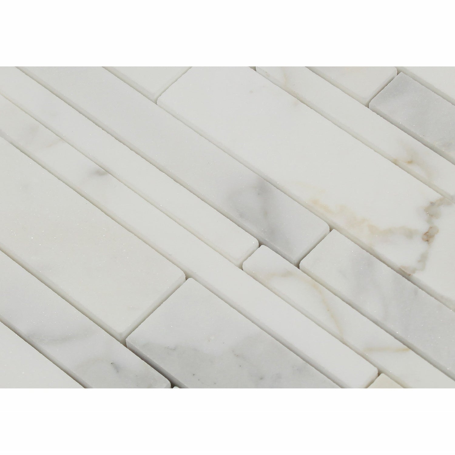 Calacatta Gold Marble Honed Random Strip Mosaic Tile