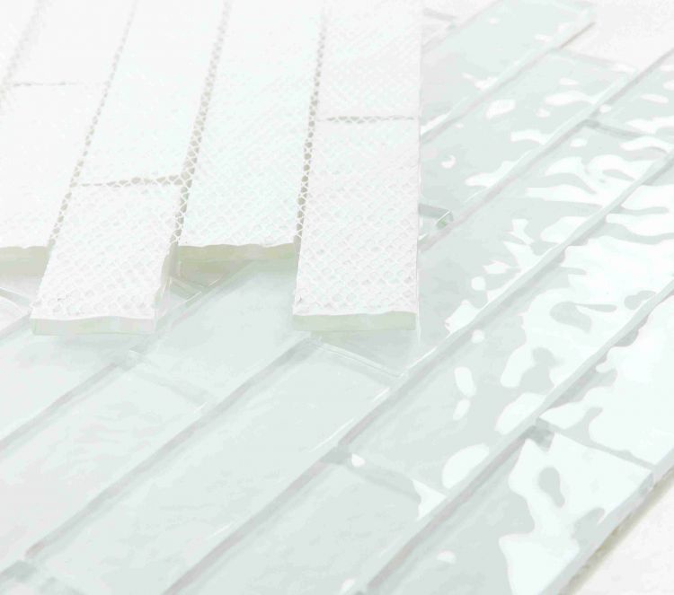 Sample of Ripple White Glossy Linear Glass Mosaic Tile-Sample-American Tile Depot