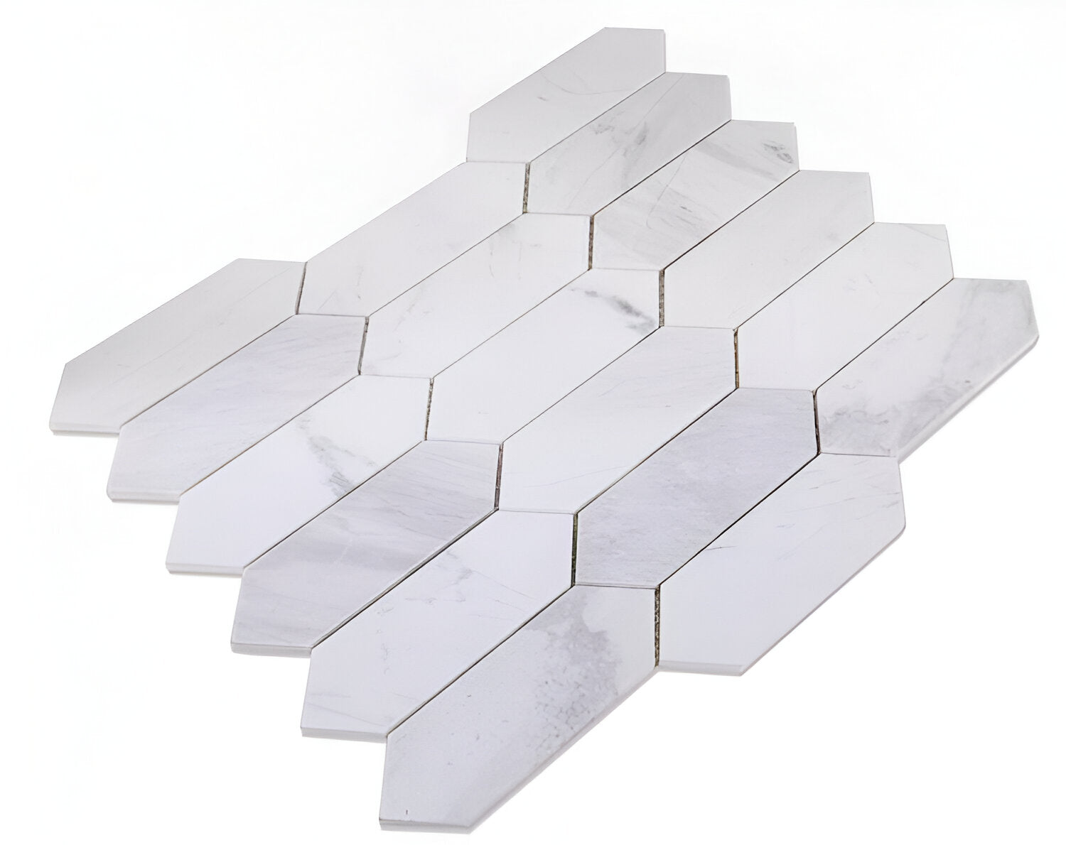 Sapphire White Polished Elongated Hexagon Marble Mosaic Tile-Marble Mosaic-American Tile Depot