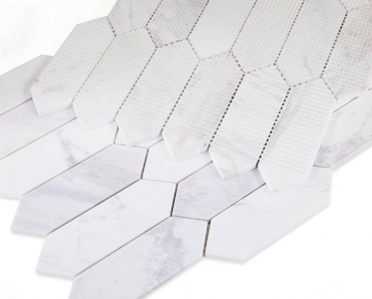 Sapphire White Polished Elongated Hexagon Marble Mosaic Tile-Marble Mosaic-American Tile Depot