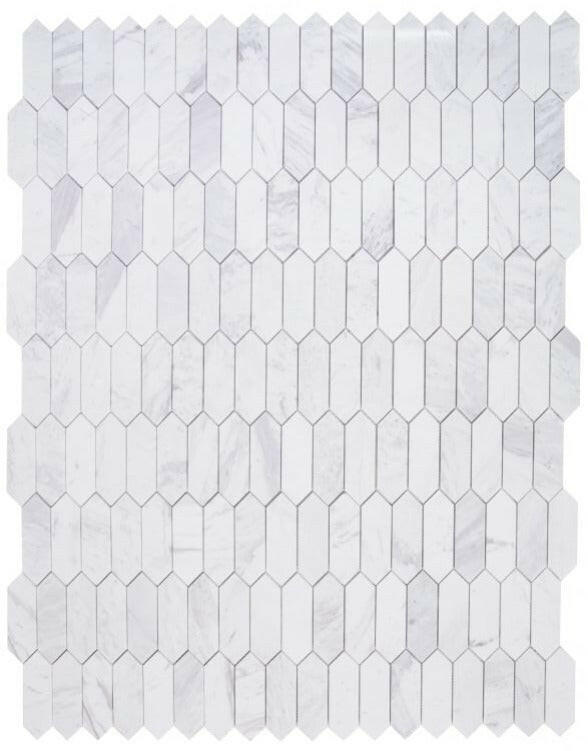 Sapphire White Polished Elongated Hexagon Marble Mosaic Tile-Marble Mosaic-American Tile Depot