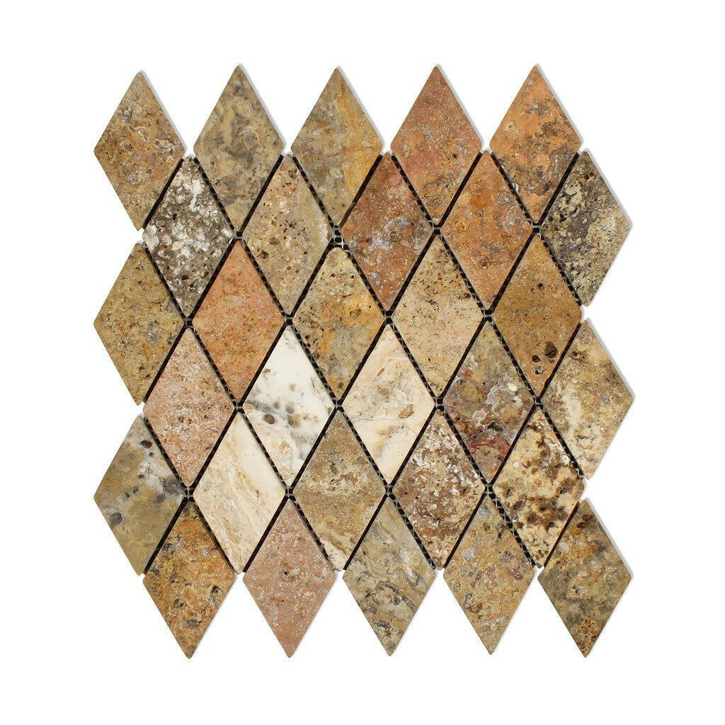 Scabos Travertine 2 X 4 Tumbled Diamond Mosaic Tile-Travertine Mosaic-American Tile Depot